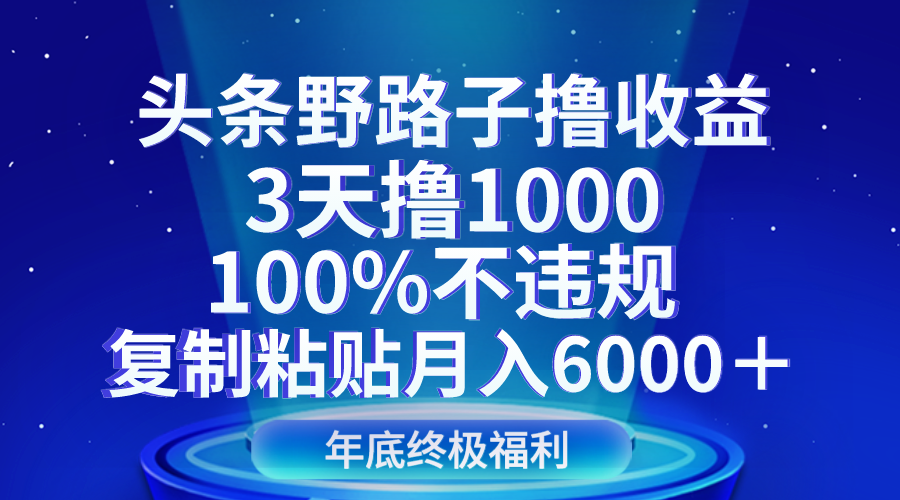 今日头条歪门邪道撸盈利，3天撸1000，100%不违规，拷贝月收入6000＋-课程网