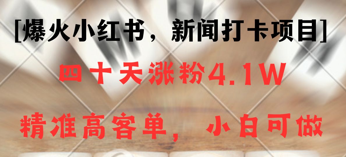 新闻报道打卡签到新项目，小红书的40天增粉4.1w，高客单精准粉，变现力极强-课程网