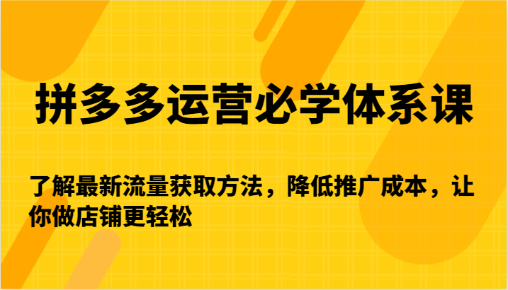 拼多多运营必学体系课-了解最新流量获取方法，降低推广成本，让你做店铺更轻松-课程网