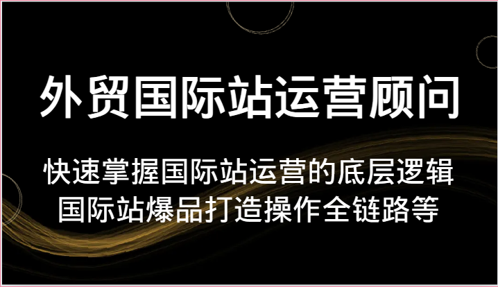 外贸国际站运营顾问-快速掌握国际站运营的底层逻辑，国际站爆品打造操作全链路等-课程网