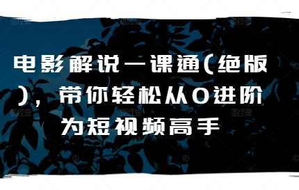 影视解说一课通(稀有)，陪你轻轻松松从0升阶为短视频高手-课程网