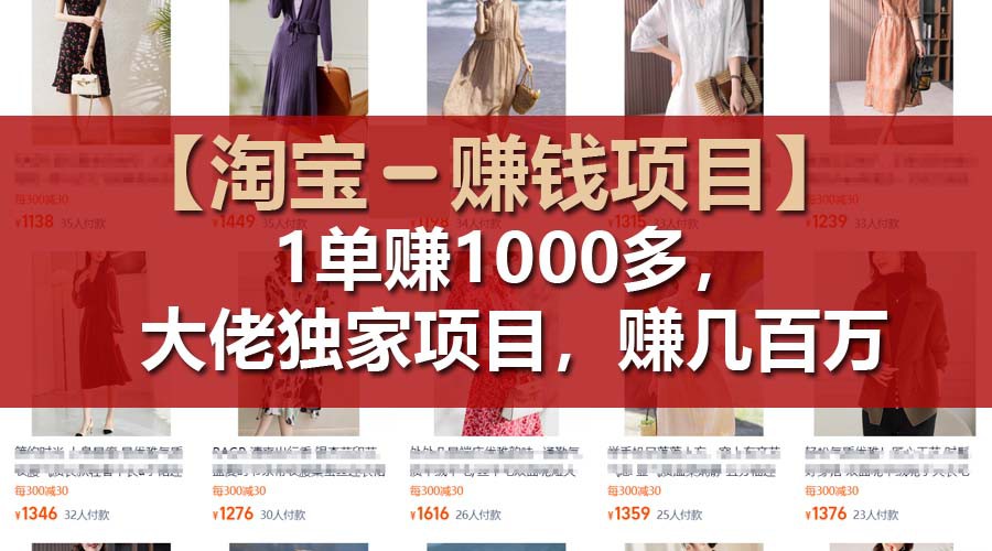 【淘宝赚钱项目】1单可赚1000多，大佬独家项目，年赚几百万-课程网