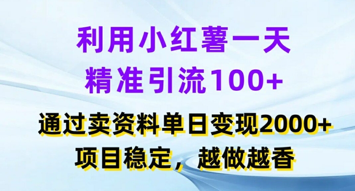 运用小红书的一天精准引流方法100 ，根据卖项目单日转现2k ，新项目平稳，越干越香【揭密】-课程网