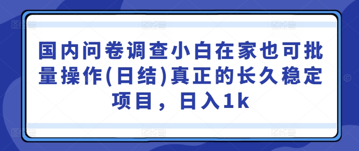 国内问卷调查小白在家也可批量操作(日结)真正的长久稳定项目，日入1k【揭秘】-课程网