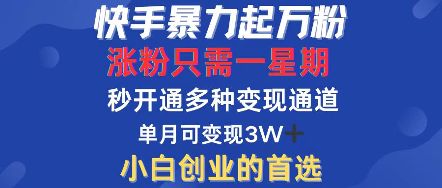 快手暴力起万粉，涨粉只需一星期，多种变现模式，直接秒开万合，小白创…-课程网