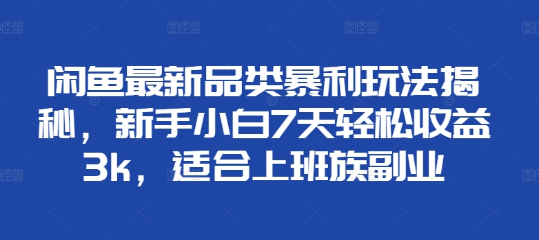 闲鱼平台全新类目爆利游戏玩法揭密，新手入门7天轻轻松松盈利3k，适宜上班族副业-课程网