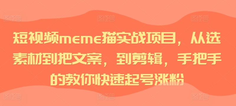 小视频meme猫实践项目，从选素材内容到把创意文案，到视频剪辑，手把手的教你迅速养号增粉-课程网