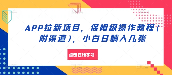 APP拉新项目，家庭保姆级实际操作实例教程(附方式)，新手日躺入多张【揭密】-课程网