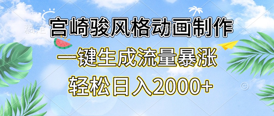 宫崎骏风格动画制作，一键生成流量暴涨，轻松日入2000+-课程网