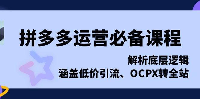 拼多多运营必不可少课程内容，分析底层思维，包含低价引流、OCPX转整站-课程网