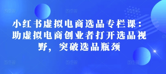 小红书虚拟电商选品专栏课：助虚拟电商创业者打开选品视野，突破选品瓶颈-课程网