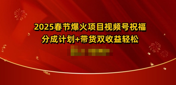 2025春节爆火项目视频号祝福，分成计划+带货双收益，轻松日入多张-课程网